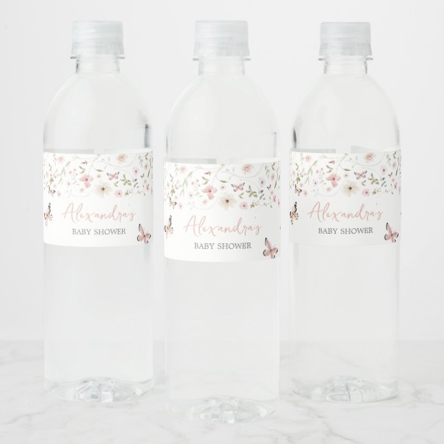 Étiquette Pour Bouteilles D'eau Bébé en fleur Baby shower papillon (Bouteilles)