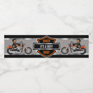Étiquette Pour Bouteilles D'eau Bébé Motard Orange Bouclier Noir