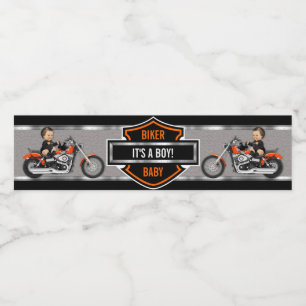 Étiquette Pour Bouteilles D'eau Bébé motard orange bouclier noir