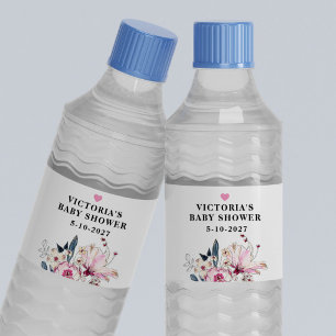 Étiquette Pour Bouteilles D'eau Bébé rose floral dans le Baby shower en fleur