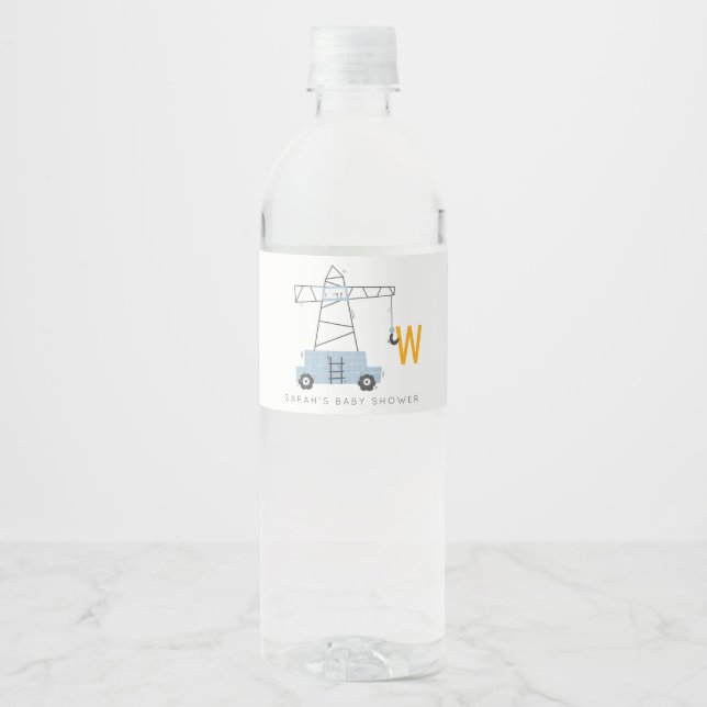 Étiquette Pour Bouteilles D'eau Belle construction grue Boy's Urban Baby shower (Devant)