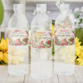 Étiquette Pour Bouteilles D'eau Berry First Strawberry et Bear Anniversaire