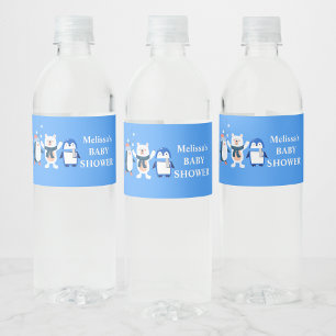 Étiquette Pour Bouteilles D'eau Bleu Hiver merveilleux ours polaire pingouins