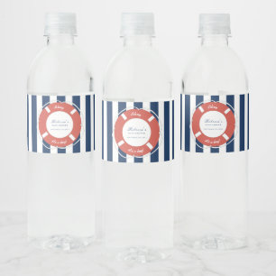 Étiquette Pour Bouteilles D'eau Bleu nautique Baby shower rayé garçon