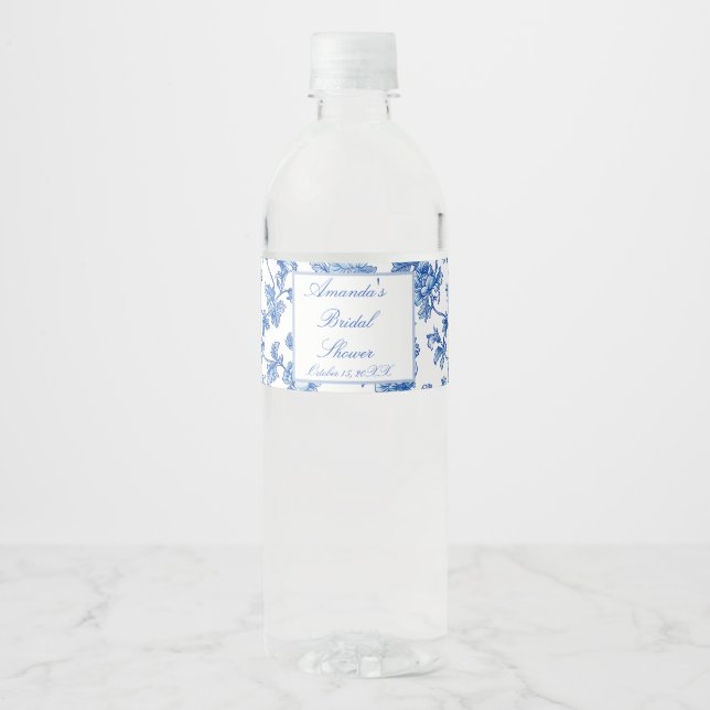 Étiquette Pour Bouteilles D'eau Blue and White Chinoiserie Bridal Shower  (Devant)