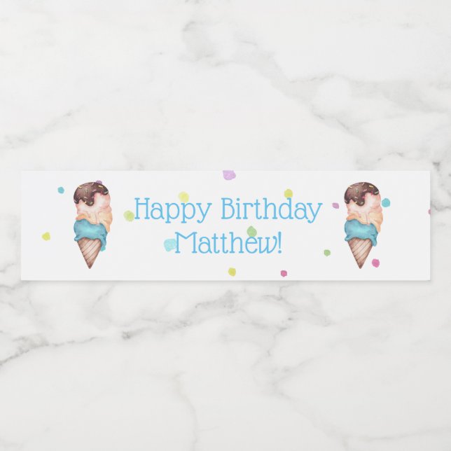 Étiquette Pour Bouteilles D'eau Blue Boys Ice Cream fête d'anniversaire (Étiquettes simples)