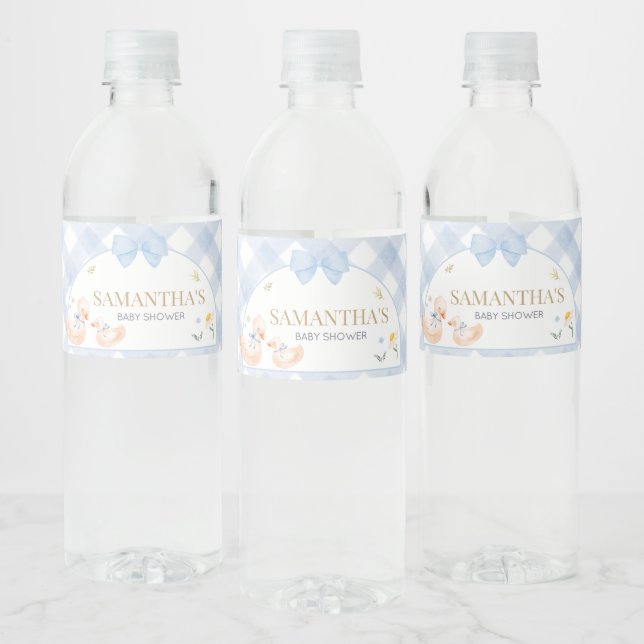 Étiquette Pour Bouteilles D'eau Blue Gingham Silly Goose Baby Shower (Bouteilles)