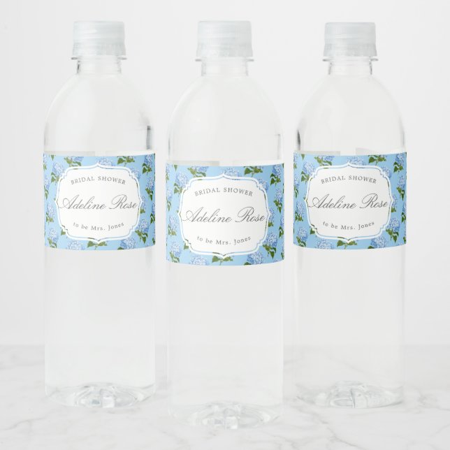 Étiquette Pour Bouteilles D'eau Blue Hydrangea Elégante Fête des mariées (Bouteilles)