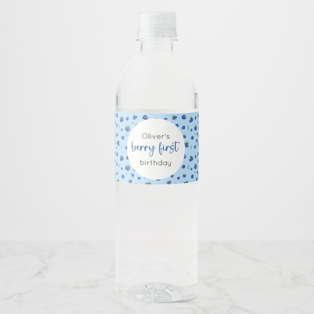 Étiquette Pour Bouteilles D'eau Blueberry 1er anniversaire Berry First (Devant)