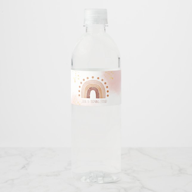 Étiquette Pour Bouteilles D'eau Boho aquarelle arc-en-ciel (Devant)