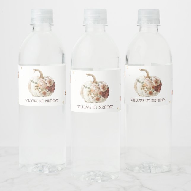 Étiquette Pour Bouteilles D'eau Boho Citrouille Autumn Bloom 1er anniversaire (Bouteilles)