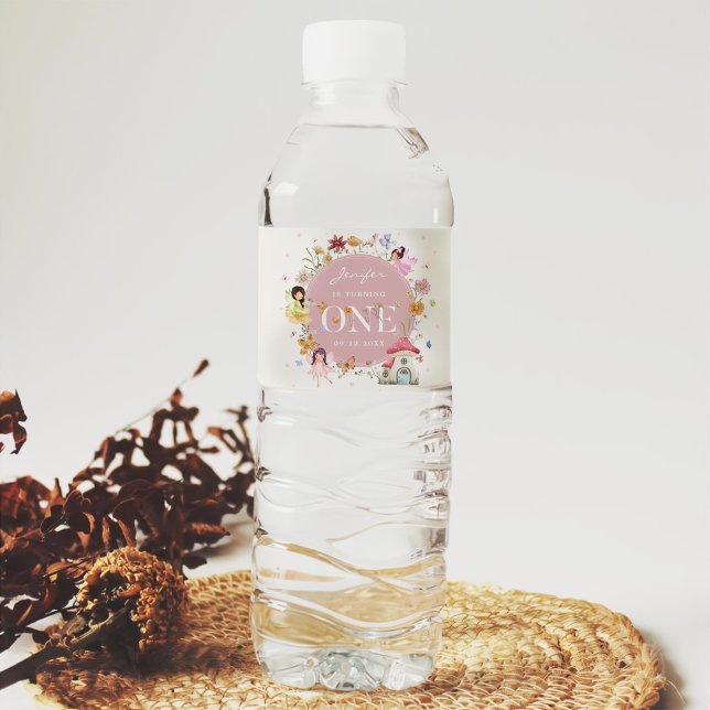 Étiquette Pour Bouteilles D'eau Boho Fleur sauvage Fairy 1er fête d'anniversaire (Créateur téléchargé)
