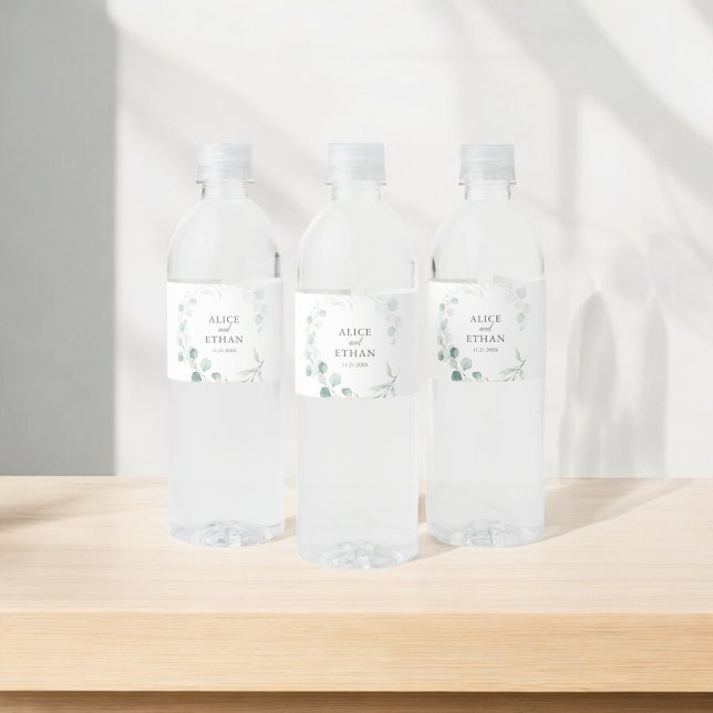 Étiquette Pour Bouteilles D'eau Boho Green Eucalyptus Mariage (Créateur téléchargé)