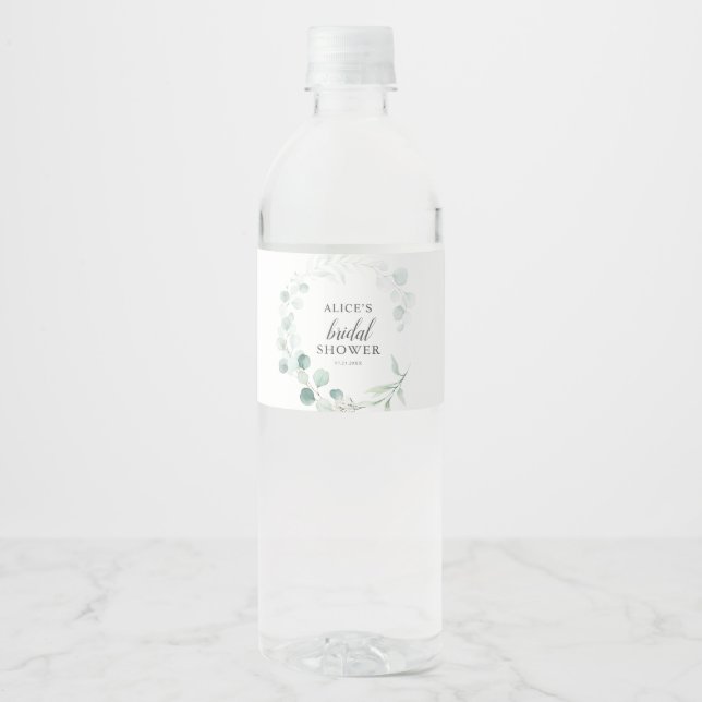 Étiquette Pour Bouteilles D'eau Boho Green Fête des mariées Eucalyptus (Devant)