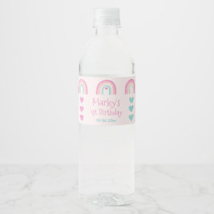 Étiquette Pour Bouteilles D'eau Boho Rainbows Coeurs 1ère fête d'anniversaire