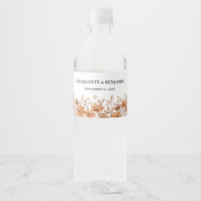 Étiquette Pour Bouteilles D'eau Boho Rustique Mariage Floral (Devant)