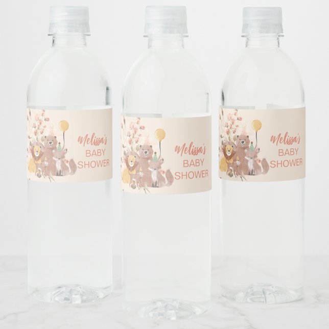 Étiquette Pour Bouteilles D'eau Boho Safari Pampas rose pâle (Créateur téléchargé)