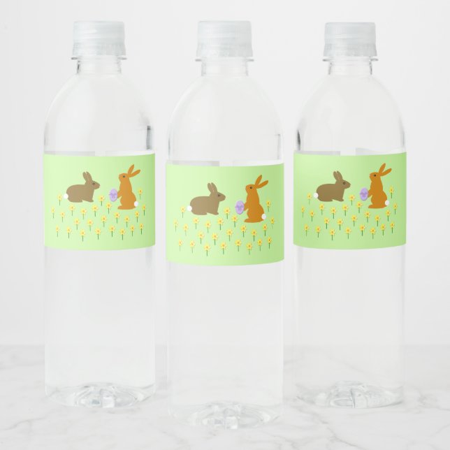 Étiquette Pour Bouteilles D'eau Bonnets de Pâques et jonquilles (Bouteilles)