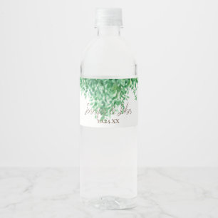 Étiquette Pour Bouteilles D'eau Bordure de verdure mariage aquarelle