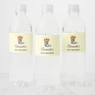 Étiquette Pour Bouteilles D'eau Bottes rustiques Cowboy avec tournesol Anniversair