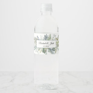 Étiquette Pour Bouteilles D'eau Bouquet Mariage de feuillage vert simple