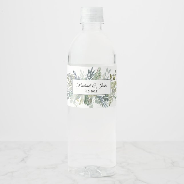 Étiquette Pour Bouteilles D'eau Bouquet Mariage de feuillage vert simple (Devant)
