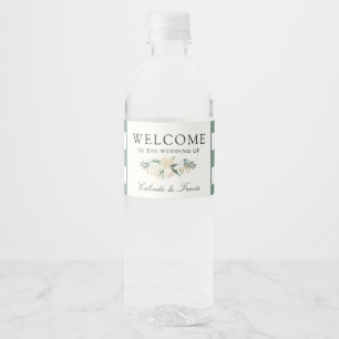 Étiquette Pour Bouteilles D'eau Bouquet Rose blanche   Bienvenue