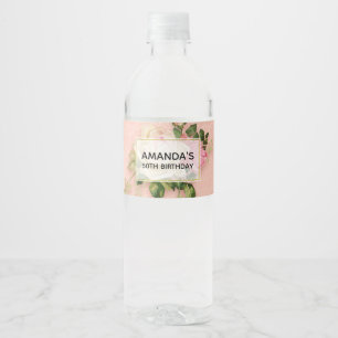 Étiquette Pour Bouteilles D'eau Bouquet Rose & Rose Blanc Anniversaire