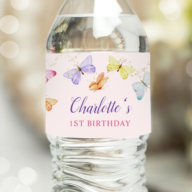 Étiquette Pour Bouteilles D'eau Bouteille d'aquarelle 1er anniversaire (Créateur téléchargé)