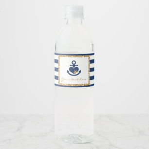Étiquette Pour Bouteilles D'eau Bouteille d'eau nautique Étiquette-Marine & Or