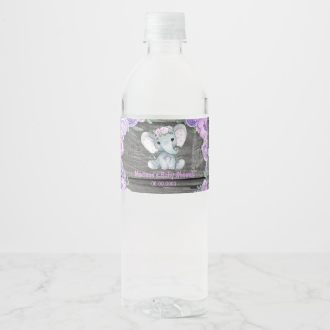 Étiquette Pour Bouteilles D'eau Bouteille d'eau violet vert Eléphant étiquette pou (Devant)