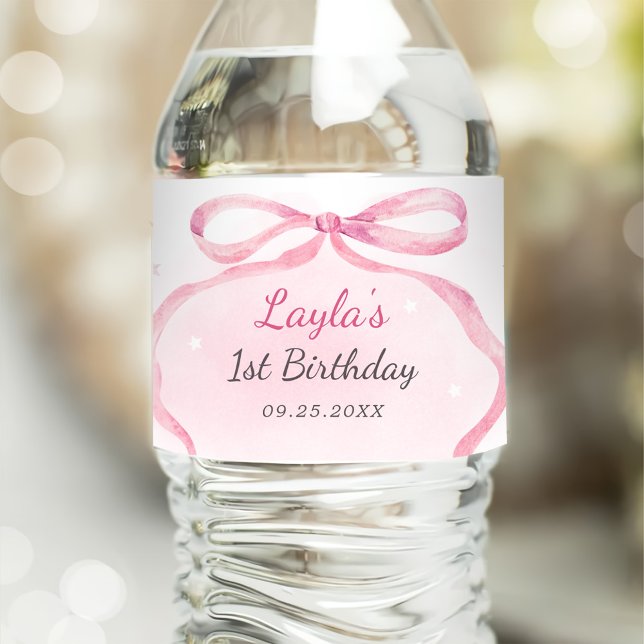 Étiquette Pour Bouteilles D'eau Boutique Bow rose 1er anniversaire (Créateur téléchargé)