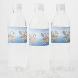 Étiquette Pour Bouteilles D'eau Broderie florale Little Bird Bleu