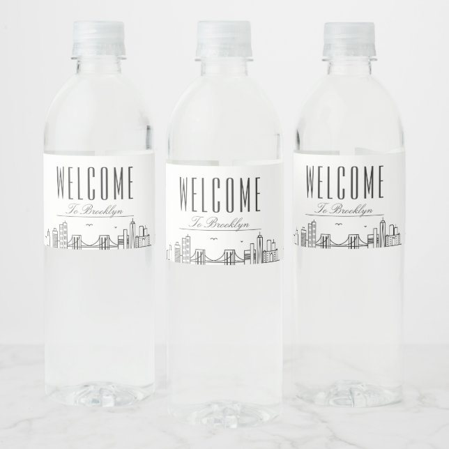 Étiquette Pour Bouteilles D'eau Brooklyn Skyline | Message de bienvenue (Bouteilles)