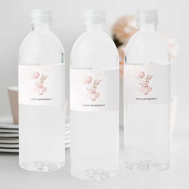 Étiquette Pour Bouteilles D'eau Bunny Pastel rose Anniversaire (Créateur téléchargé)
