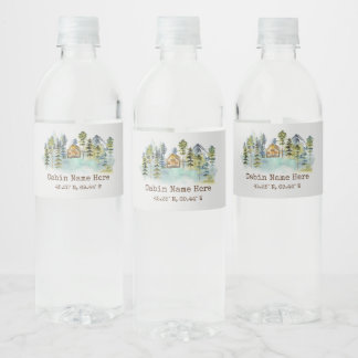 Étiquette Pour Bouteilles D'eau Cabine Rustique Coordonnées Personnalisées Pinery