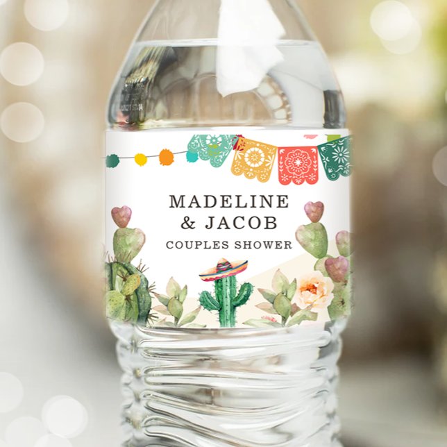 Étiquette Pour Bouteilles D'eau Cactus de la Fête Mexicaine Plante grasse Aquarell (Créateur téléchargé)