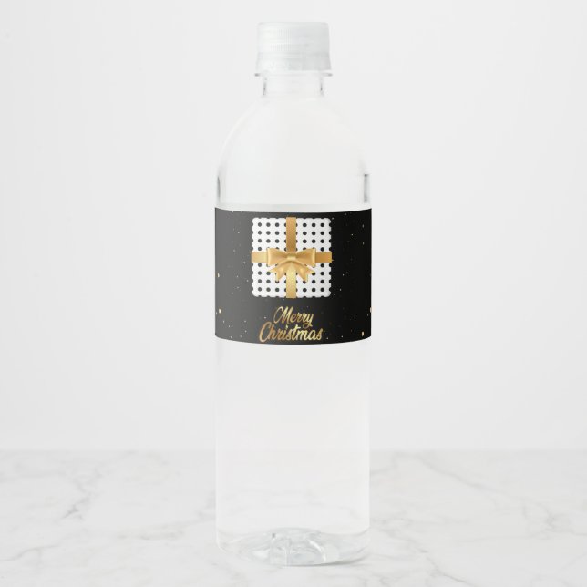 Étiquette Pour Bouteilles D'eau Cadeau élégant avec ruban doré et Pois (Devant)