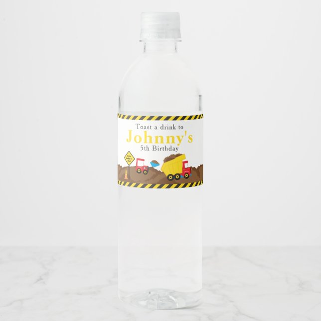 Étiquette Pour Bouteilles D'eau Camion à vidange mûre et crevette (Devant)