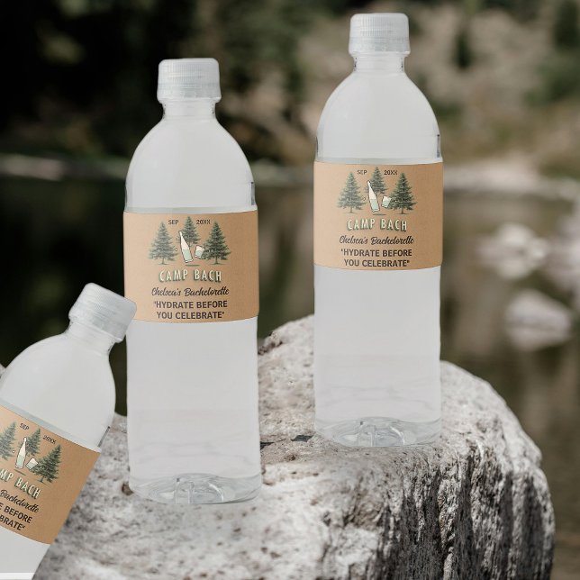 Étiquette Pour Bouteilles D'eau Camping Bachelorette Personnalisée Kraft Tan Rusti (Créateur téléchargé)