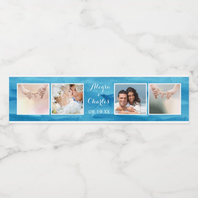Étiquette Pour Bouteilles D'eau Cascade bleue Mariage photo Collage (Étiquettes simples)