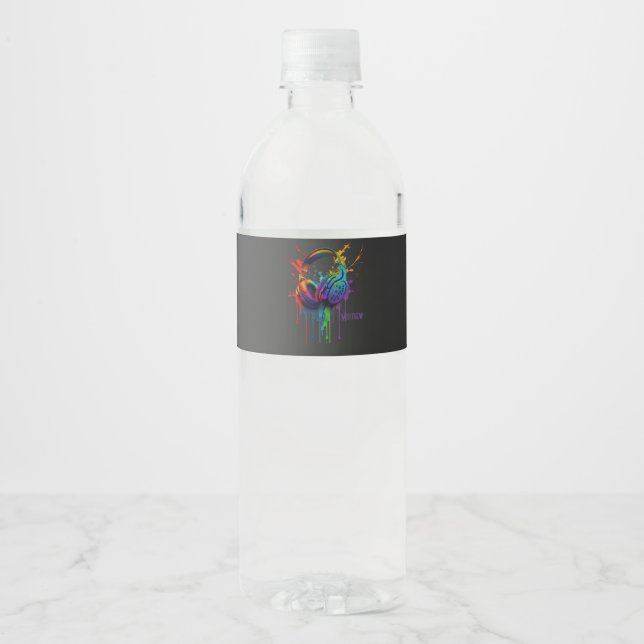 Étiquette Pour Bouteilles D'eau Casque de jeu d'aquarelle graphique personnalisé (Devant)