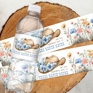 Étiquette Pour Bouteilles D'eau Chapeau de cowboy avec fleurs sauvages boho drôle