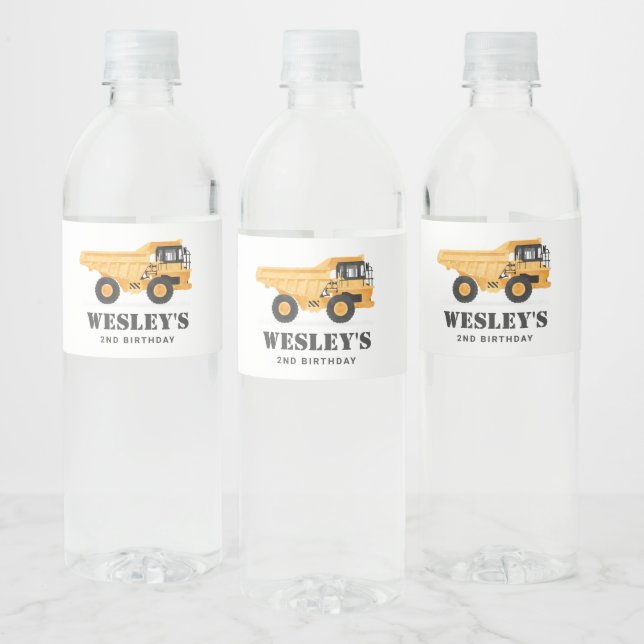 Étiquette Pour Bouteilles D'eau Chariot de véhicule de construction Anniversaire (Bouteilles)