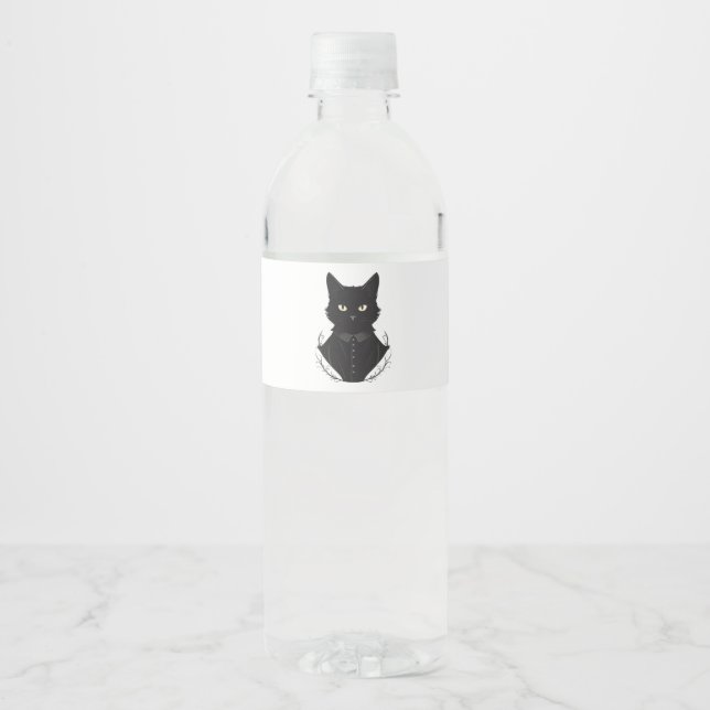 Étiquette Pour Bouteilles D'eau Chat noir enchanté de Salem (Devant)