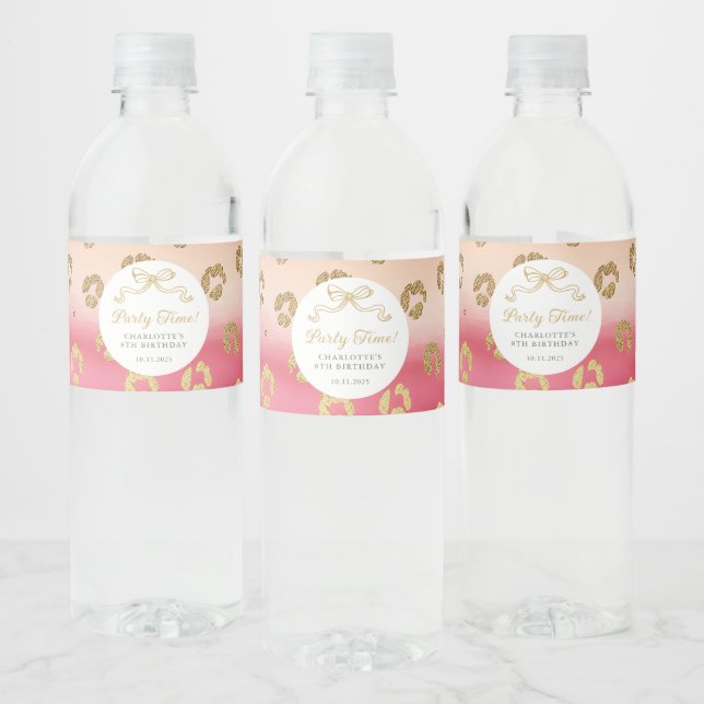 Étiquette Pour Bouteilles D'eau Cheetah Leopard rose et or (Bouteilles)