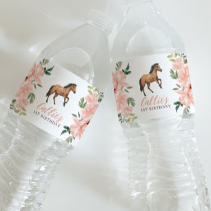 Étiquette Pour Bouteilles D'eau Cheval rose Floral fête d'anniversaire