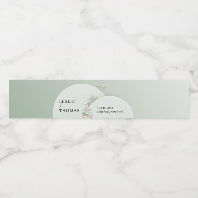 Étiquette Pour Bouteilles D'eau Chic aquarelle vert boho arch floral (Étiquettes simples)