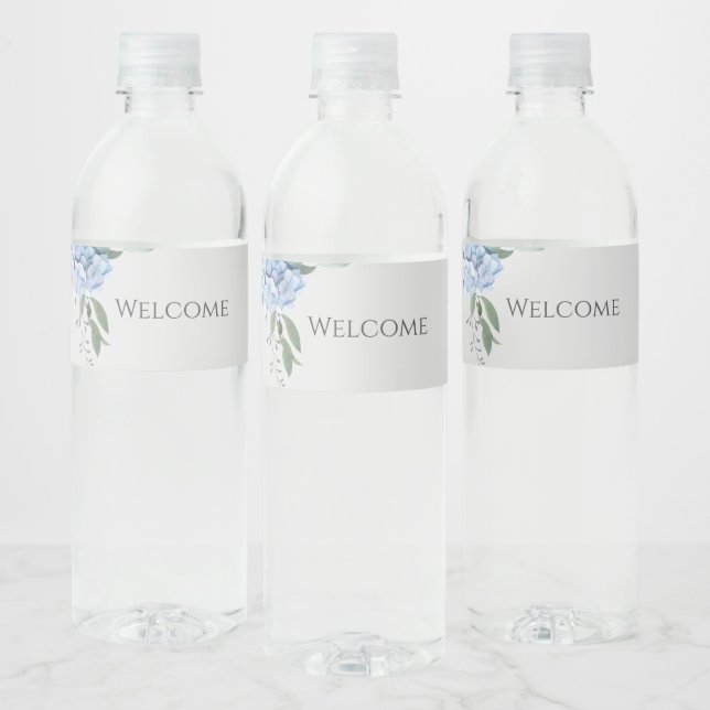 Étiquette Pour Bouteilles D'eau Chic Floral Blue Hydrangea Mariage d'événement (Bouteilles)
