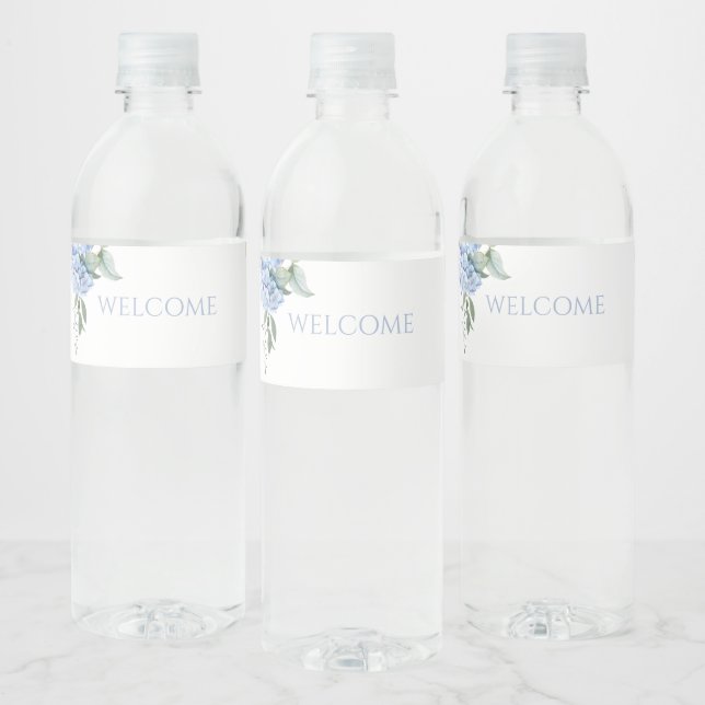 Étiquette Pour Bouteilles D'eau Chic Floral Blue Hydrangea Mariage d'événement (Bouteilles)